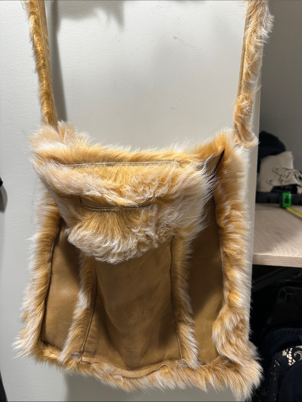 Fur Trim Crossbody Bag - Camel